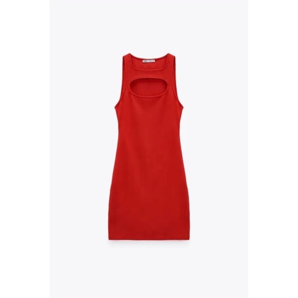 ZARA Red Mini Bodycon Dress Cut Out Sz M Party Club Flattering - Picture 8 of 15